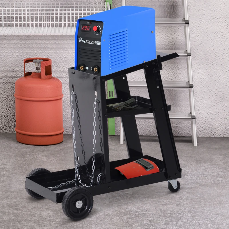 DURHAND Carrello Porta Utensili a 3 Ripiani con 2 Catene di Sicurezza, in Acciaio, 71x39x70 cm, Nero