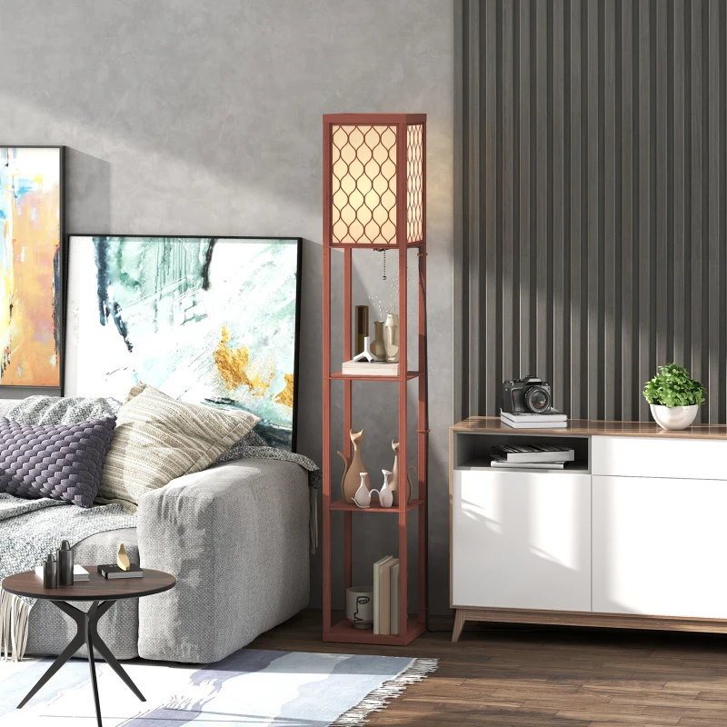 HOMCOM Three-Shelf Standing Lamp - Brown/White
