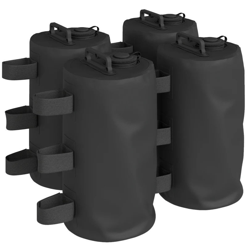 Outsunny Set of 4 Gazebo Weights Sand Bags, Gazebo Water Weights Bags with Carry Handles for Garden Marquee, Parasol, Black