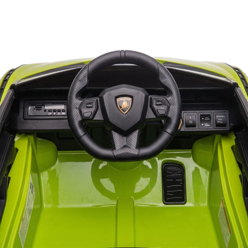 HOMCOM Carro Elétrico Infantil Lamborghini SIAN 12V para Crianças de 3-8 anos com Controle Remoto Abertura da Porta Música MP3 USB e Faróis 108x62x40 cm Verde