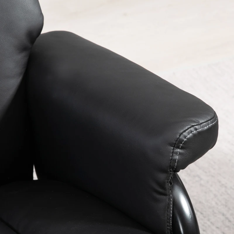 HOMCOM Swivel Recliner Chair with Footstool, PU Leather Recliner Armchair with Ottoman, Steel Base, Upholstered Reclining Chair for Living Room, Bedroom, Office, Black