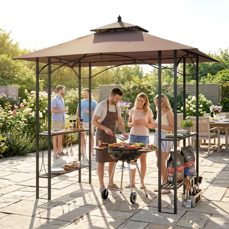 Outsunny 2.5 x 1.5m BBQ Tent Canopy Patio Outdoor Awning Gazebo Party Sun Shelter - Coffee