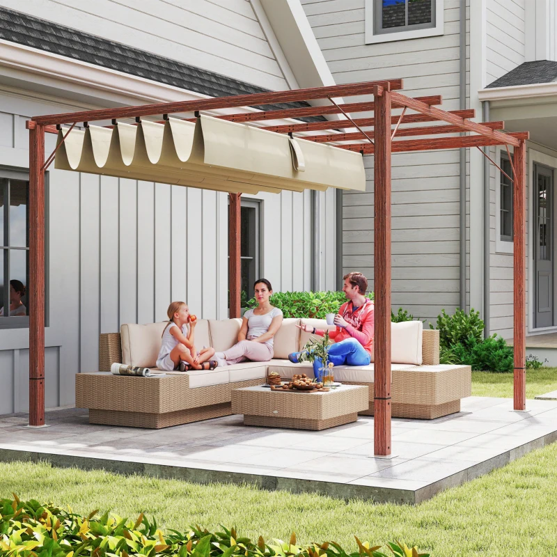 Outsunny 3 x 3 m Retractable Roof Pergola - Natural Wood Finish