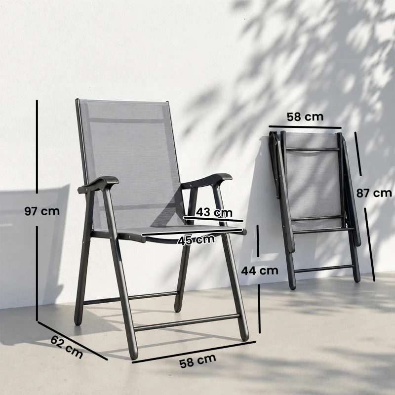 Outsunny Set di 2 Sedie Pieghevoli con Schienale Alto E Braccioli, Grigio Chiaro