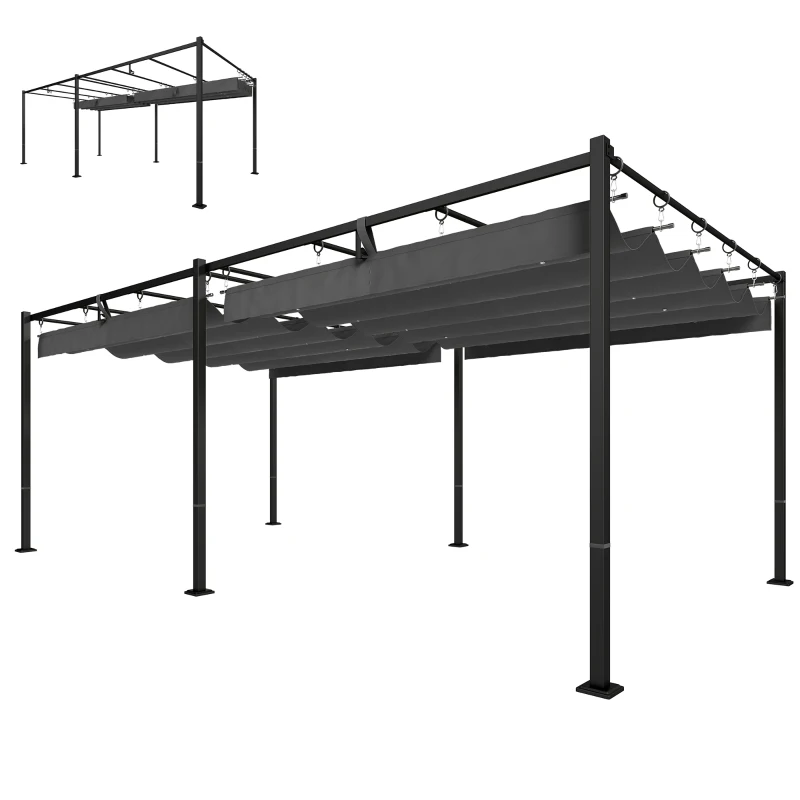 Outsunny Pérgola de Jardín 6x3 m con Techo Retráctil Protección UPF50+ Drenaje Cenador de Jardín para Patio Exterior Gris Oscuro