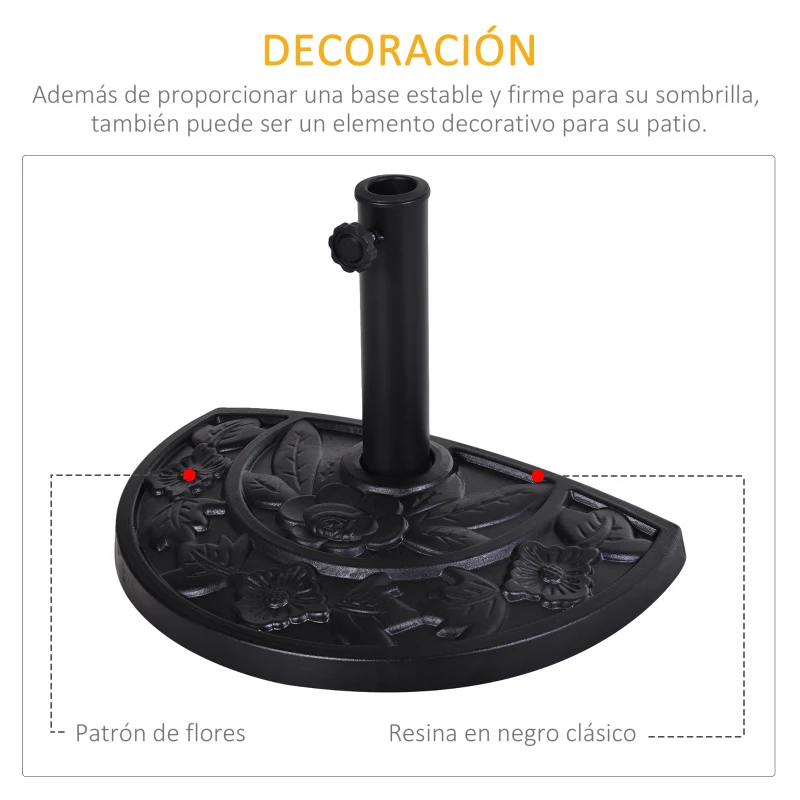 Outsunny Soporte para Parasol Peso 9 kg en Forma de Semicírculo para Poste de Paraguas de Ø3,8 cm y Ø4,8 cm 50x31x32 cm Negro