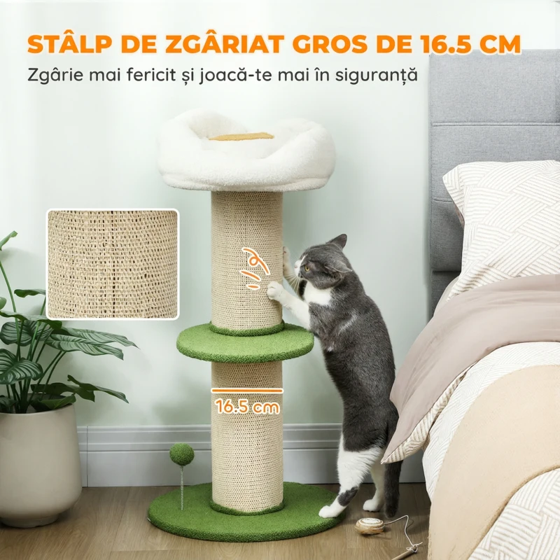 PawHut Arbore Răzuitor pentru Pisici Înalt de 92 cm cu Stâlp din Sisal și Pat în Formă de Floare, Verde
