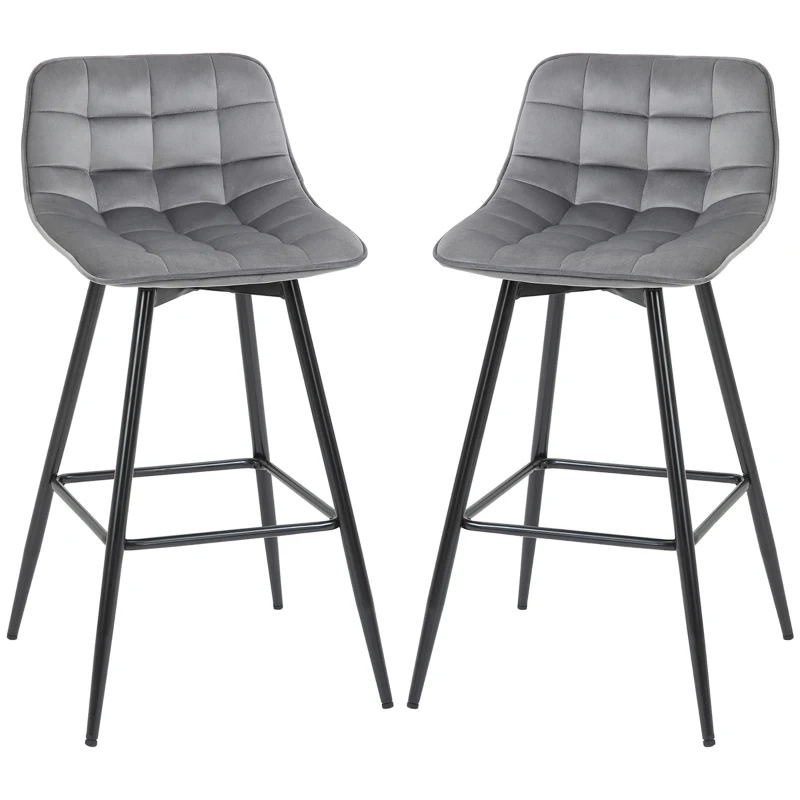 HOMCOM Conjunto de 2 Taburetes de Bar con Respaldo Carga 120 kg para Bar Salón Comedor Gris