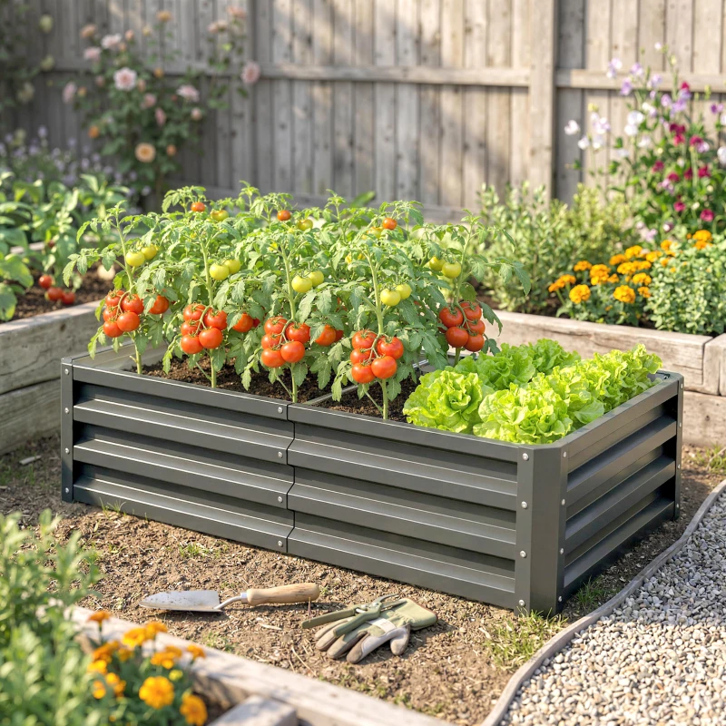 Outsunny Rectangle Raised Garden Bed Box with Weatherized Steel Frame for Vegetables, Flowers, & Herbs, 120 cm x 60 cm x 30.5 cm, Light Grey