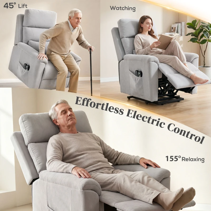 HOMCOM Power lift recliner chair with Massage and Heat, Terry Cloth Electric Lift Chair with Spring Cushion, Light Grey