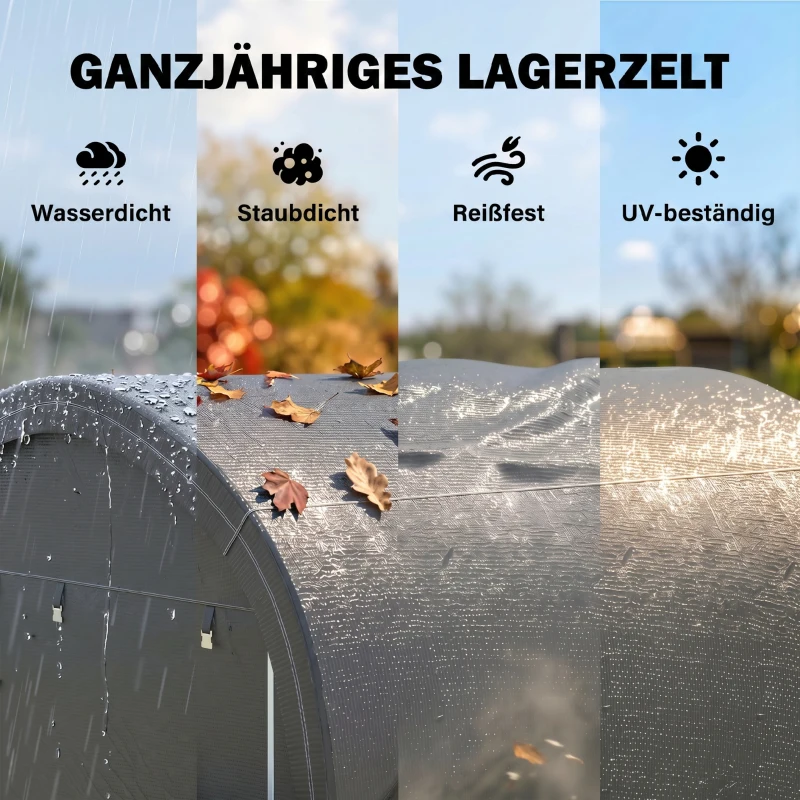 Outsunny Lagerzelt für den Garten, stabiler Stahlrahmen, große Türen, 3x3m, Grau
