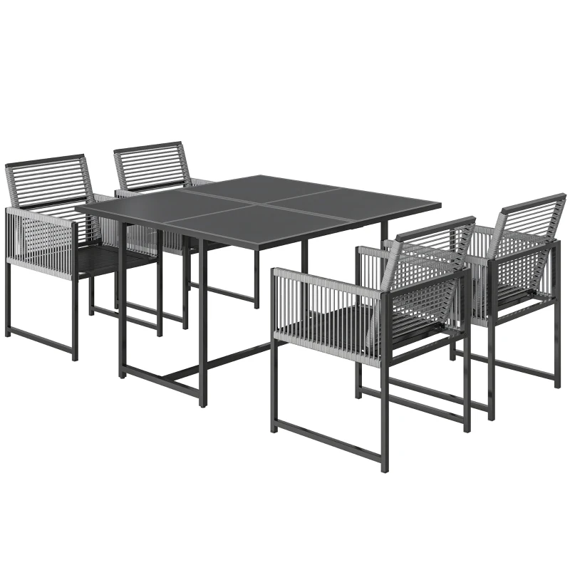 Outsunny 5 Pieces Garden Dining Set, Outdoor Patio Cube Set, 4 Seater Outdoor Table and Chairs with Foldable Backrest, Light Grey