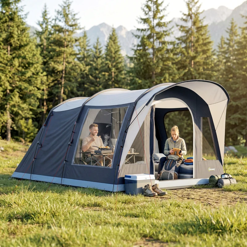 Outsunny Tenda Tunnel 2-4 Persone, Camera da Letto, Zona Giorno, Impermeabile, Blu Navy