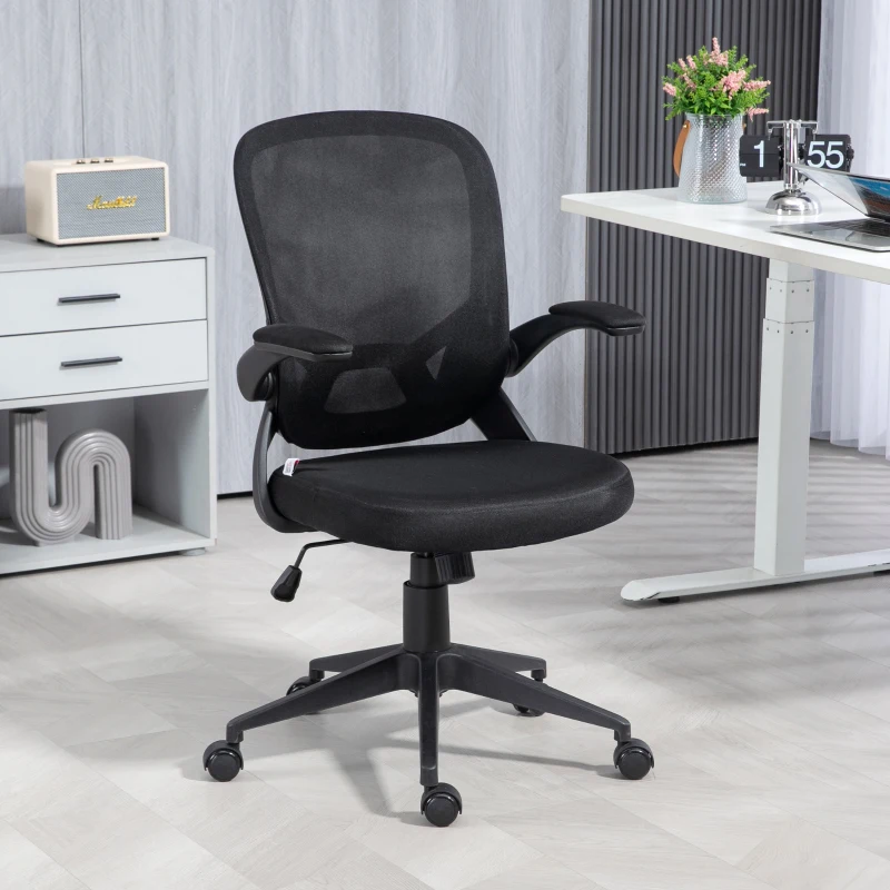 HOMCOM Scaun de birou ergonomic cu înălțime reglabilă, brațe rabatabile și material textil tip plasă, negru