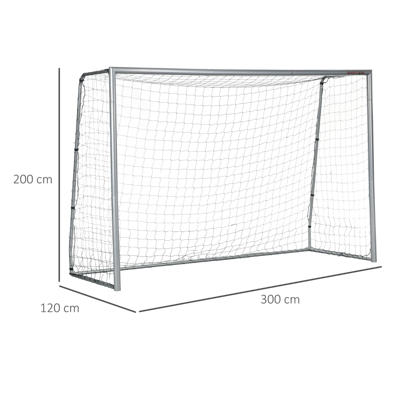 SPORTNOW Porta da Calcio Grigia 300x120x200 cm con Viti e Picchetti inclusi, in PE e Metallo