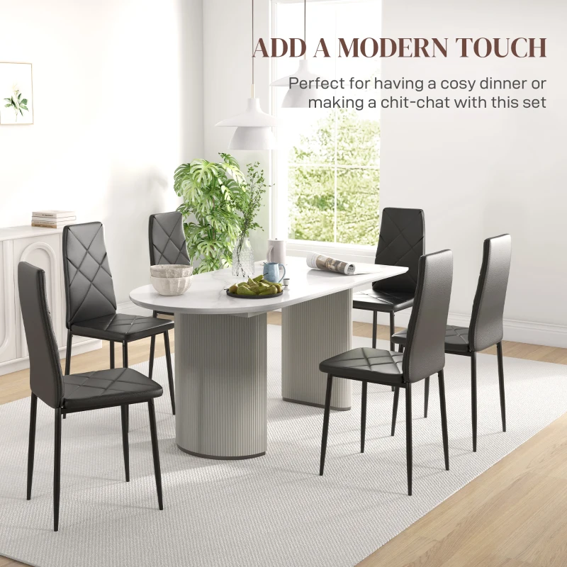 HOMCOM Set of 6 Faux Leather Dining Chairs - Black