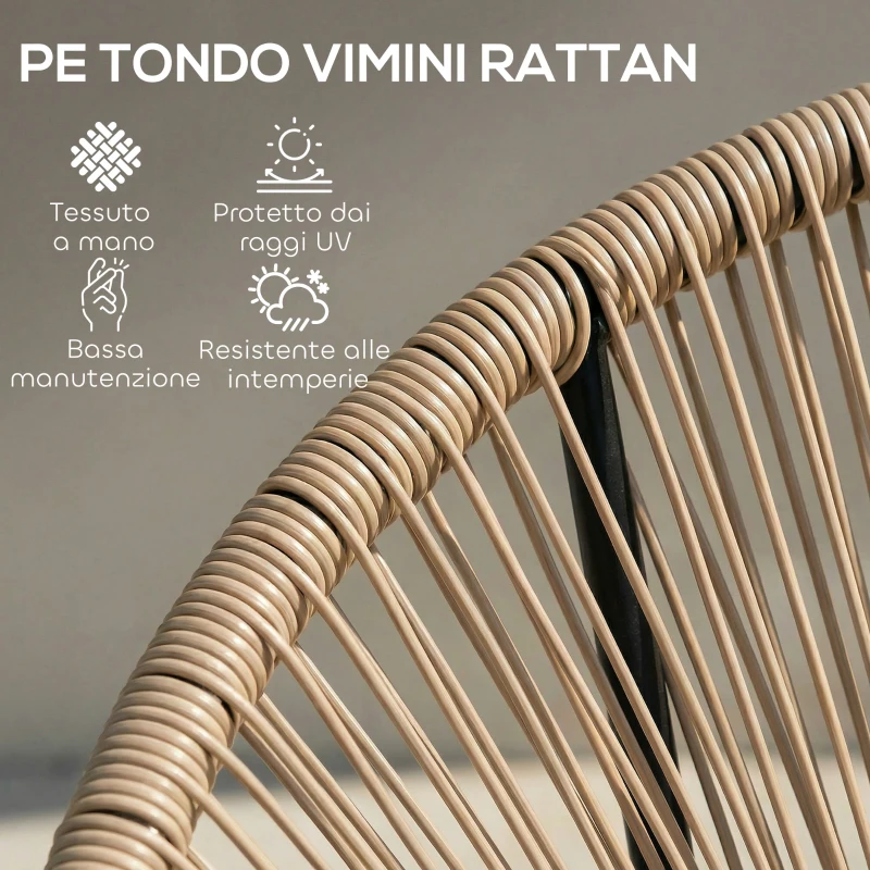 Outsunny Set 2 Sedie Acapulco in Rattan PE con Struttura Triangolare in Acciaio, per Balcone, 72x68x81 cm, Color Legno