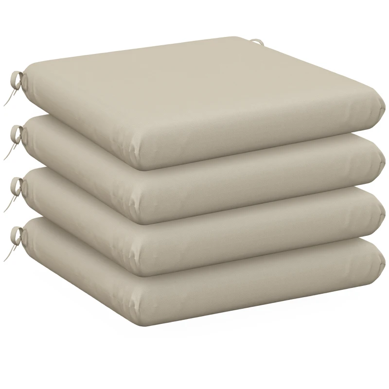 Outsunny Lot de 4 coussins de chaise, galettes de chaise 47 x 47 cm, rembourrage épais, résistant à la décoloration, beige