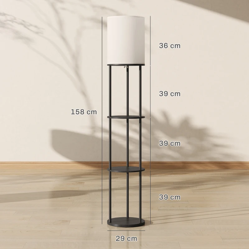 HOMCOM Lámpara de Pie con Estantes con 3 Temperaturas de Color Control Remoto para Salón Dormitorio Oficina Negro