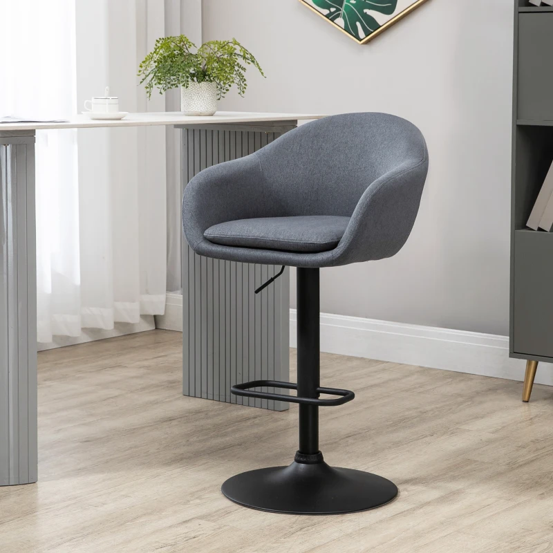 HOMCOM Taburete de Bar Regulable Tapizado de Tela con Reposapiés y Pata de Acero Carga 110 kg 54x54x92-112 cm Gris Oscuro