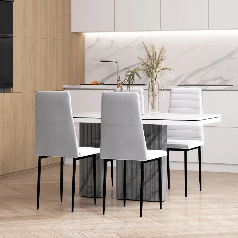 HOMCOM Lot de 4 chaises de salle à manger chaises de cuisine avec dossier haut pieds en métal et tissu en lin 41x50x97cm blanc