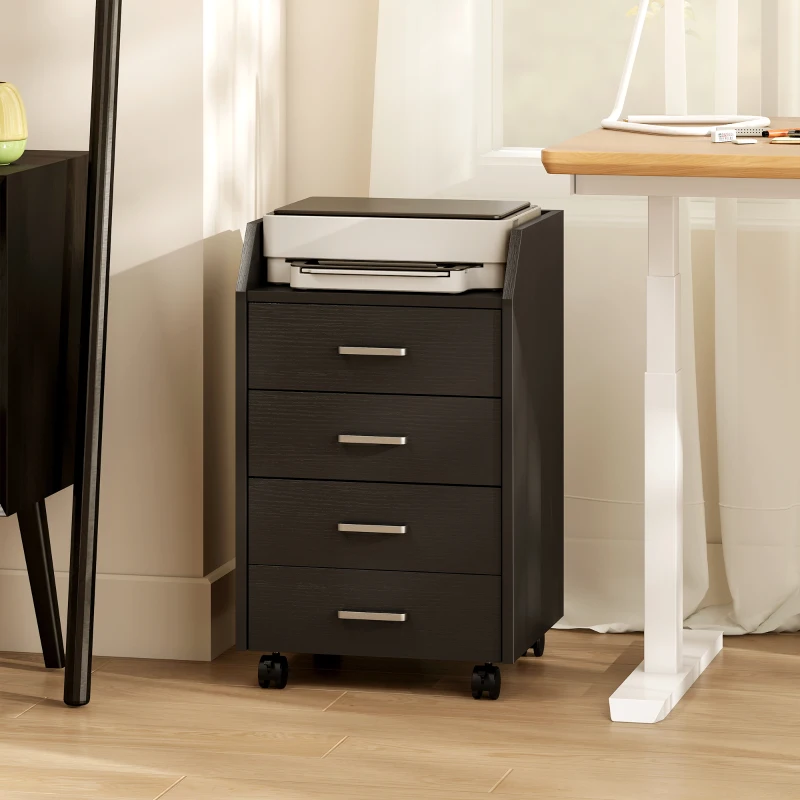 Vinsetto Caisson de bureau rangement sur roulettes 4 tiroirs coulissants en bois  40 x 36 x 65 cm noir