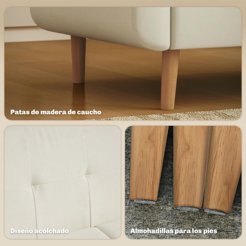 HOMCOM Sofá de 2 Plazas Tapizado en Lino con Reposabrazos y Patas de Madera Carga 250 kg para Dormitorio Oficina Crema