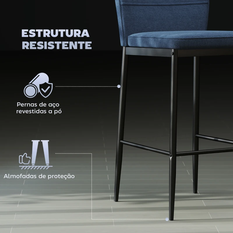 HOMCOM Conjunto de 2 Bancos de Bar Bancos Altos de Cozinha com Encosto e Apoio para os Pés Estofados em Veludo 41x52x97 cm Azul
