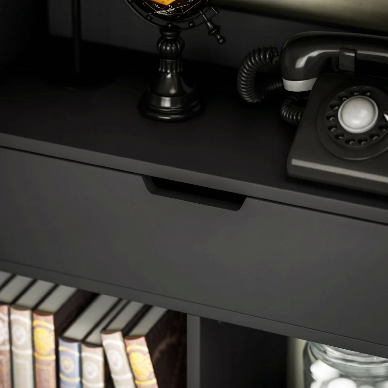 HOMCOM Bibliotecă Modernă din Lemn cu Sertar Central și Kit Anti-răsturnare, 60x26x158 cm, Negru