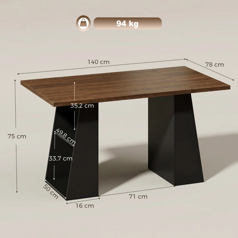 HOMCOM Schreibtisch mit 4 offenen Ablagen, Industrial Design, 140 cm, Braun-Schwarz