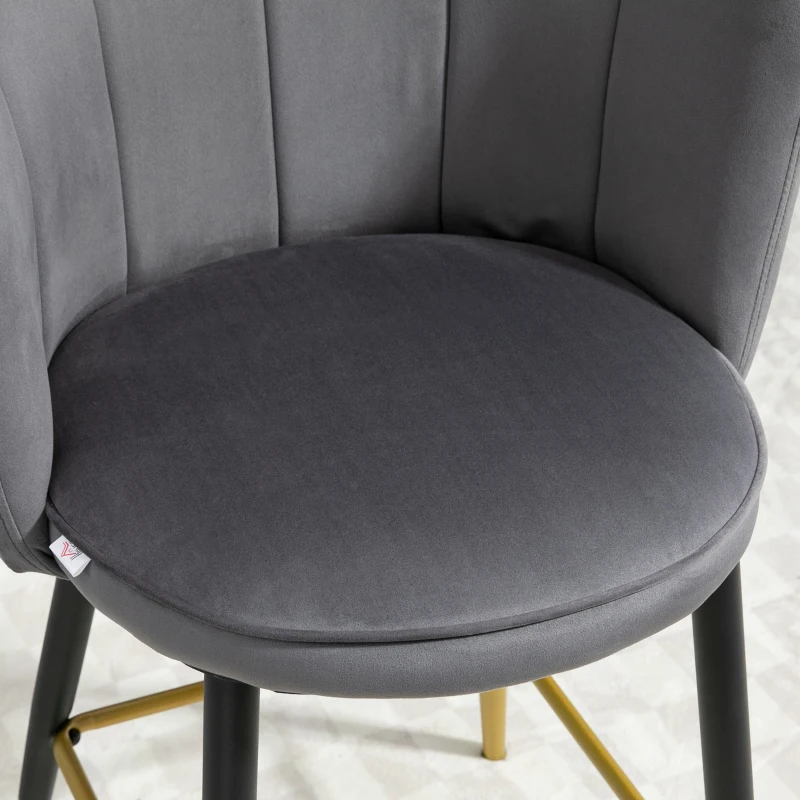 HOMCOM Set da 2 Sgabelli da Bar Vellutati con Poggiapiedi e Base in acciaio, 59x52x90cm, Grigio