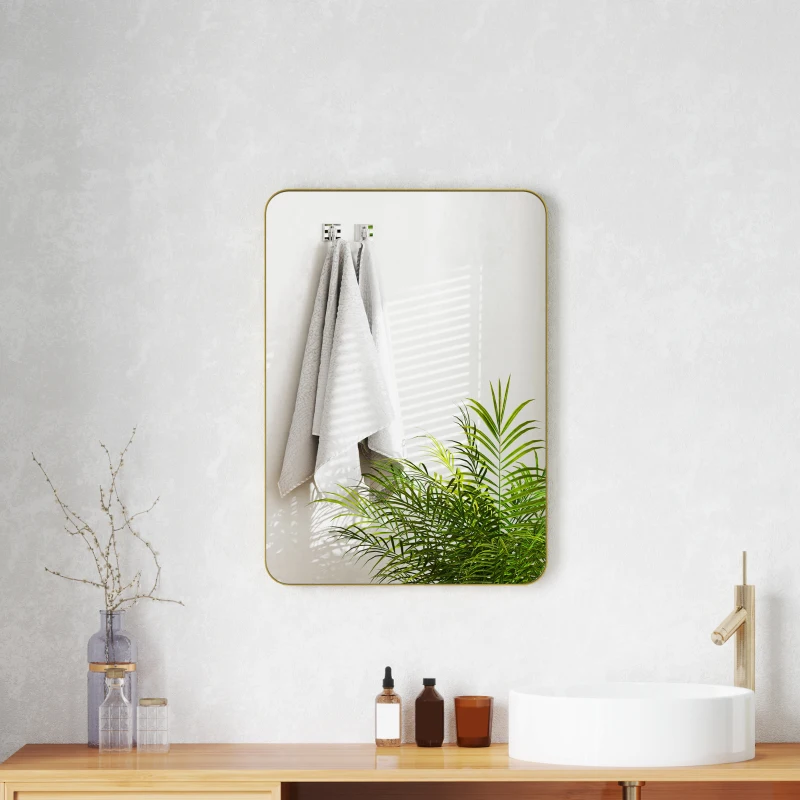 HOMCOM Miroir murale miroir salle de bain rectangulaire avec cadre en alliage d'aluminium or pour chambre, salon 50 x 70 cm