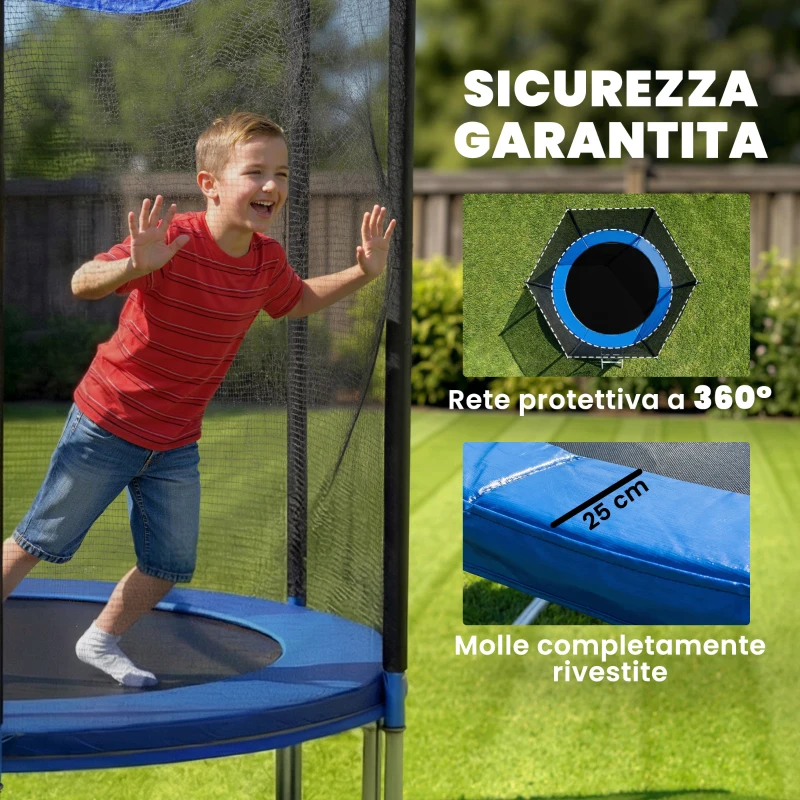 SPORTNOW Trampolino Elastico da Giardino Ø305x248 cm con Rete di Protezione e Scala, in Acciaio e PP, Blu