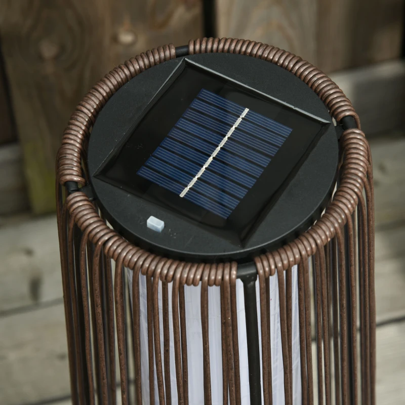 Outsunny Lanterna Solare da Giardino con Luce LED in Rattan e Metallo , Ø21.5x61cm, Marrone