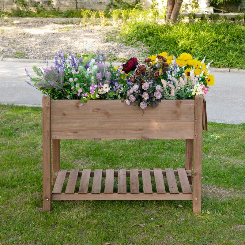 Outsunny Letto per Orto Rialzato in Legno con Ripiano Pieghevole e Mensola Inferiore, 123x54x80cm
