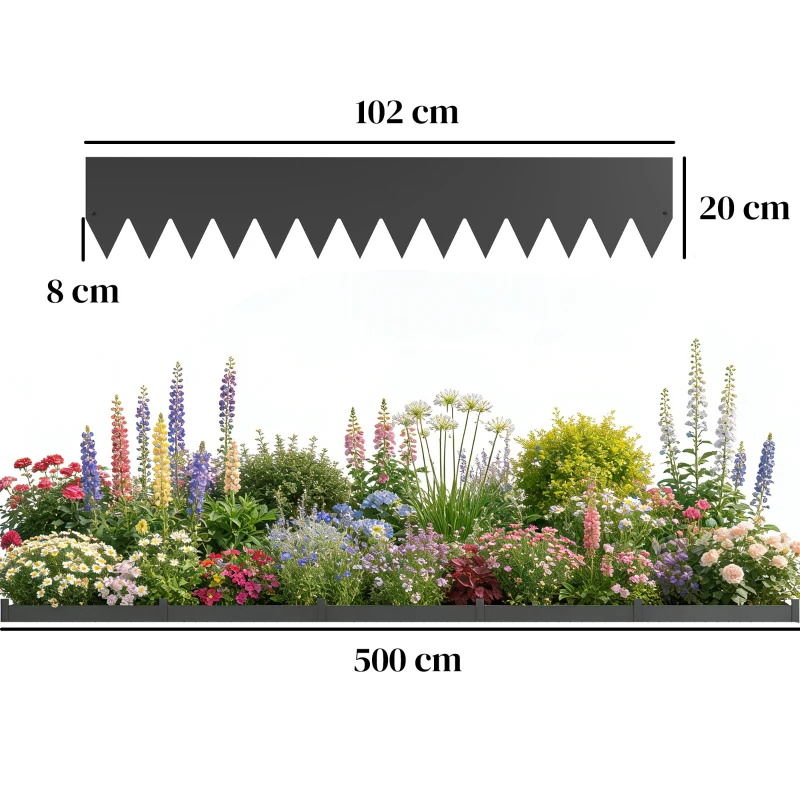 Outsunny 5pcs Garden Fence, Metal Picket Fence Panels, 102x20cm, Black