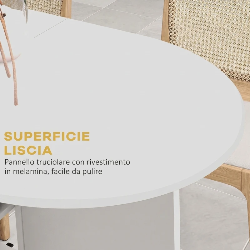 HOMCOM Tavolo da Pranzo Pieghevole per 2-4 Persone, 120x60x77 cm con 6 Ruote, Ripiani a 2 Livelli, 2 Ribalte, Salvaspazio, Bianco