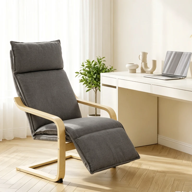 HOMCOM Butaca de Salón Tapizada en Lino con Reposapiés con Balanceo Suave Respaldo Alto Asiento Amplio Gris Oscuro