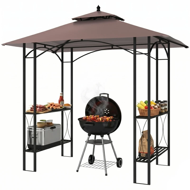 Outsunny 2.5 x 1.5m BBQ Tent Canopy Patio Outdoor Awning Gazebo Party Sun Shelter - Coffee