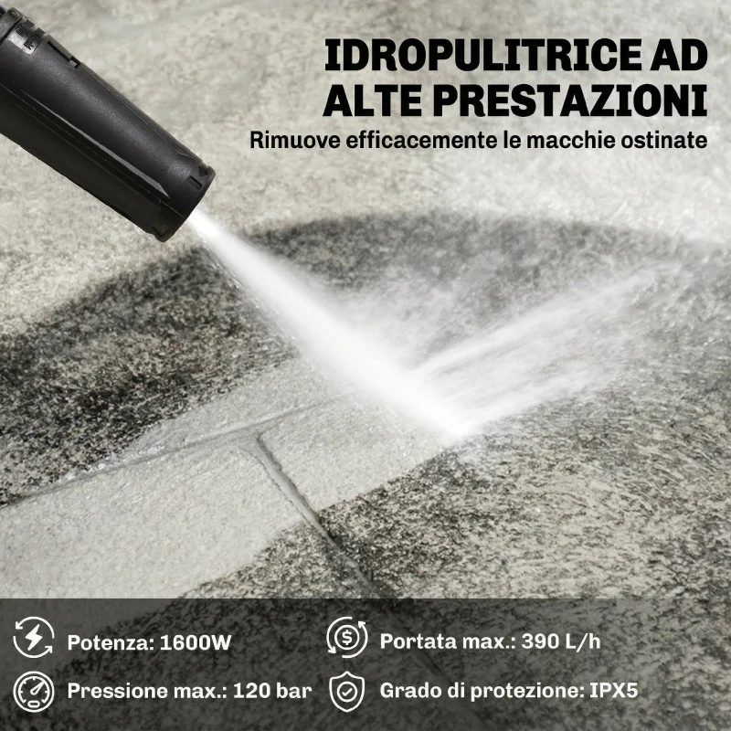 Outsunny Idropulitrice 1600W, Pulitore Portatile con Ugello Regolabile, Colore Giallo