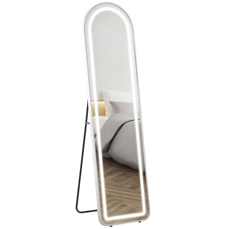 HOMCOM Miroir complet arqué miroir pleine longueur LED 3 couleurs lumière réglables fonction mémoire 150 x 40 cm argent