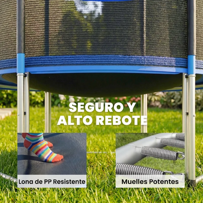 SPORTNOW Cama Elástica Exterior Ø244 cm Trampolín para Niños con Red de Seguridad Escalera y Acolchado de Muelles Azul