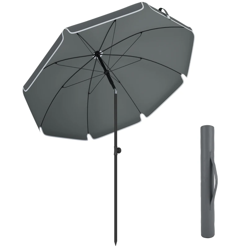 Outsunny Parasol de plage 1, m, parasol de jardin inclinaison avec ancrage au sable, hauteur réglable, sac de transport, gris foncé