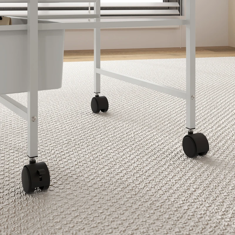 HOMCOM Carrello Multiuso con 3 Cestini Estraibili e Ruote per Cucina e Ufficio in Acciaio e PP, Bianco