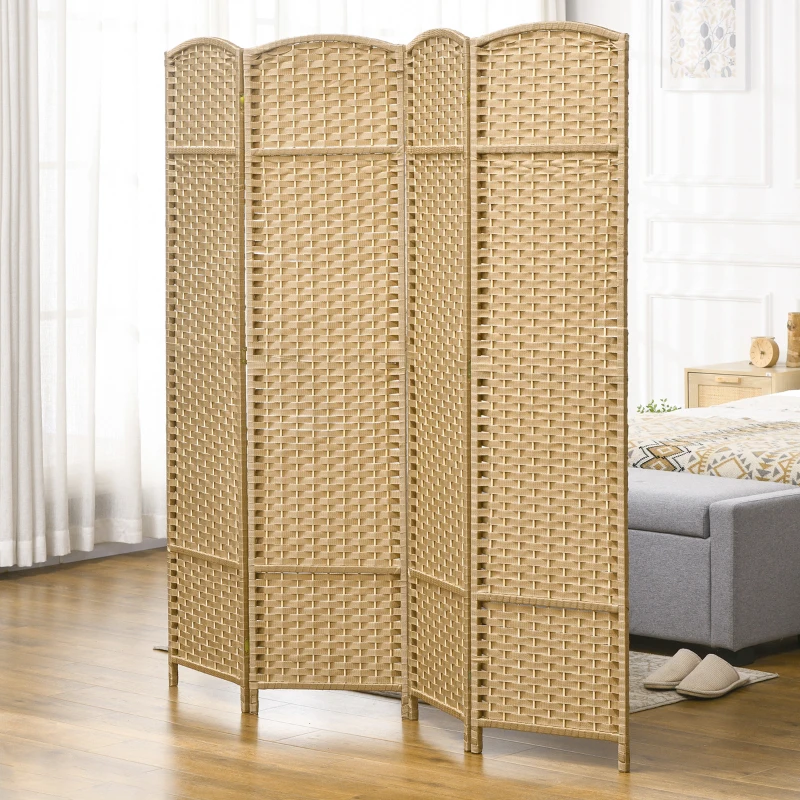 HOMCOM 4-teiliger Raumtrenner, Faltbarer Sichtschutz, Sichtschutzwand für Wohnzimmer, Schlafzimmer, Homeoffice, Natur