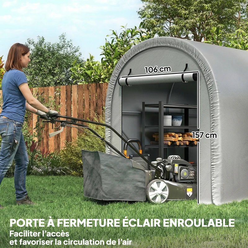 Outsunny Abri de Jardin Tente de Stockage Acier Galvanisé & 160g/m² PE Anti-UV pour Moto et Tondeuse 159x240x185cm Gris Clair