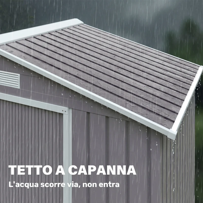 Outsunny Casetta da Giardino Porta Utensili in Lamiera con Porte Scorrevoli, 213x130x185 cm, Grigio