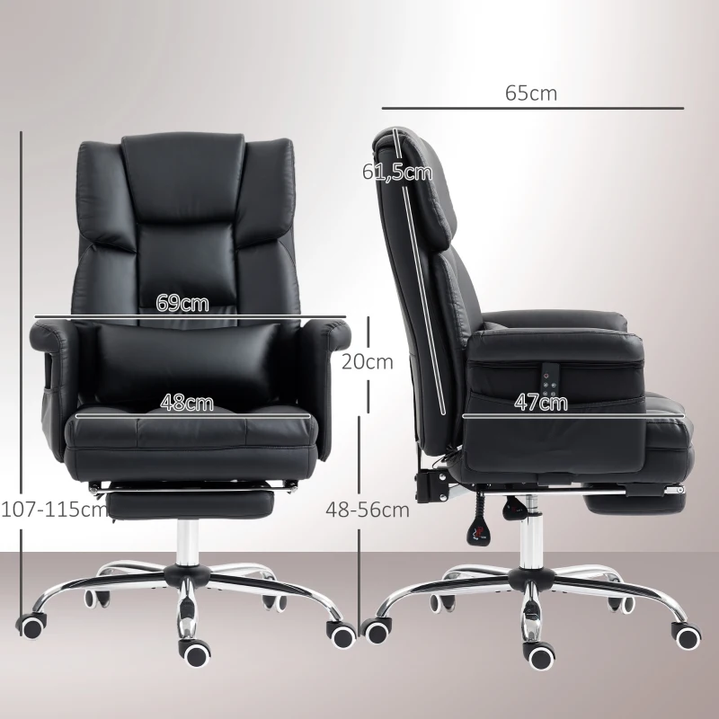 HOMCOM Silla de Oficina con 6 Puntos de Masaje Reposapiés Retráctil Altura Ajustable Control Remoto y Soporte Lumbar Negro