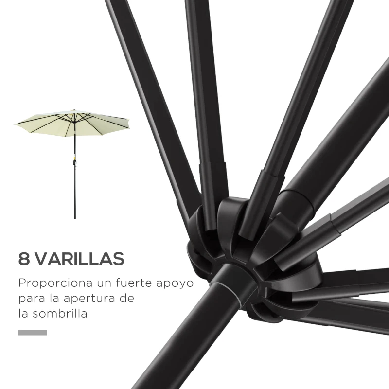 Outsunny Sombrilla de Jardín Ø295x250 cm con Manivela Parasol Exterior con Mecanismo de Inclinación y Poste Desmontable Beige