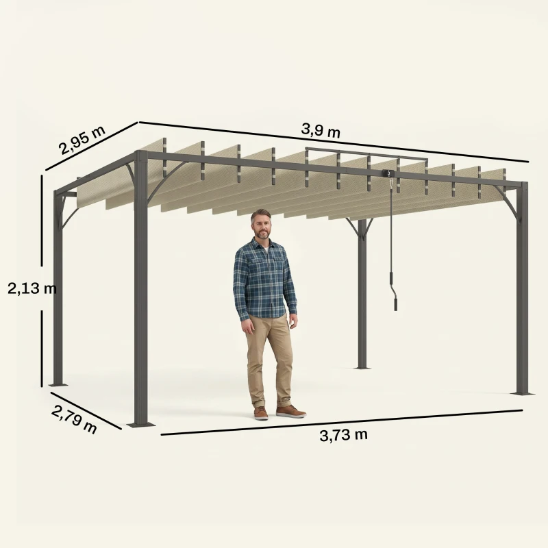 Outsunny Pérgola de Jardín 3x4 m con Protección UPF30+ Gazebo con Techo Ajustable Estructura de Aluminio para Exterior Crema